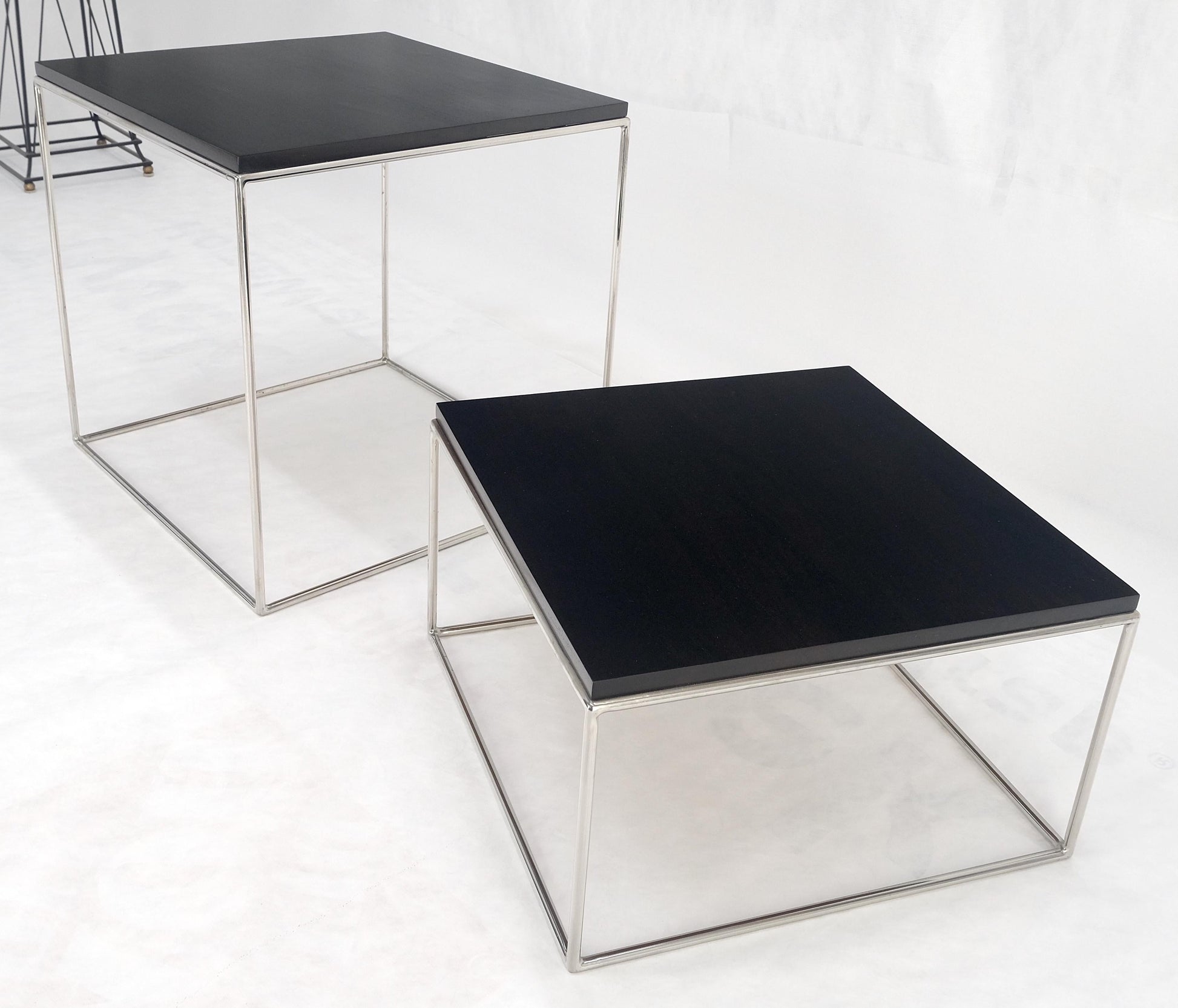 EstablishedLines Espresso Walnut Cube Shape Nesting End Tables Polished Stainless Steel Chrome