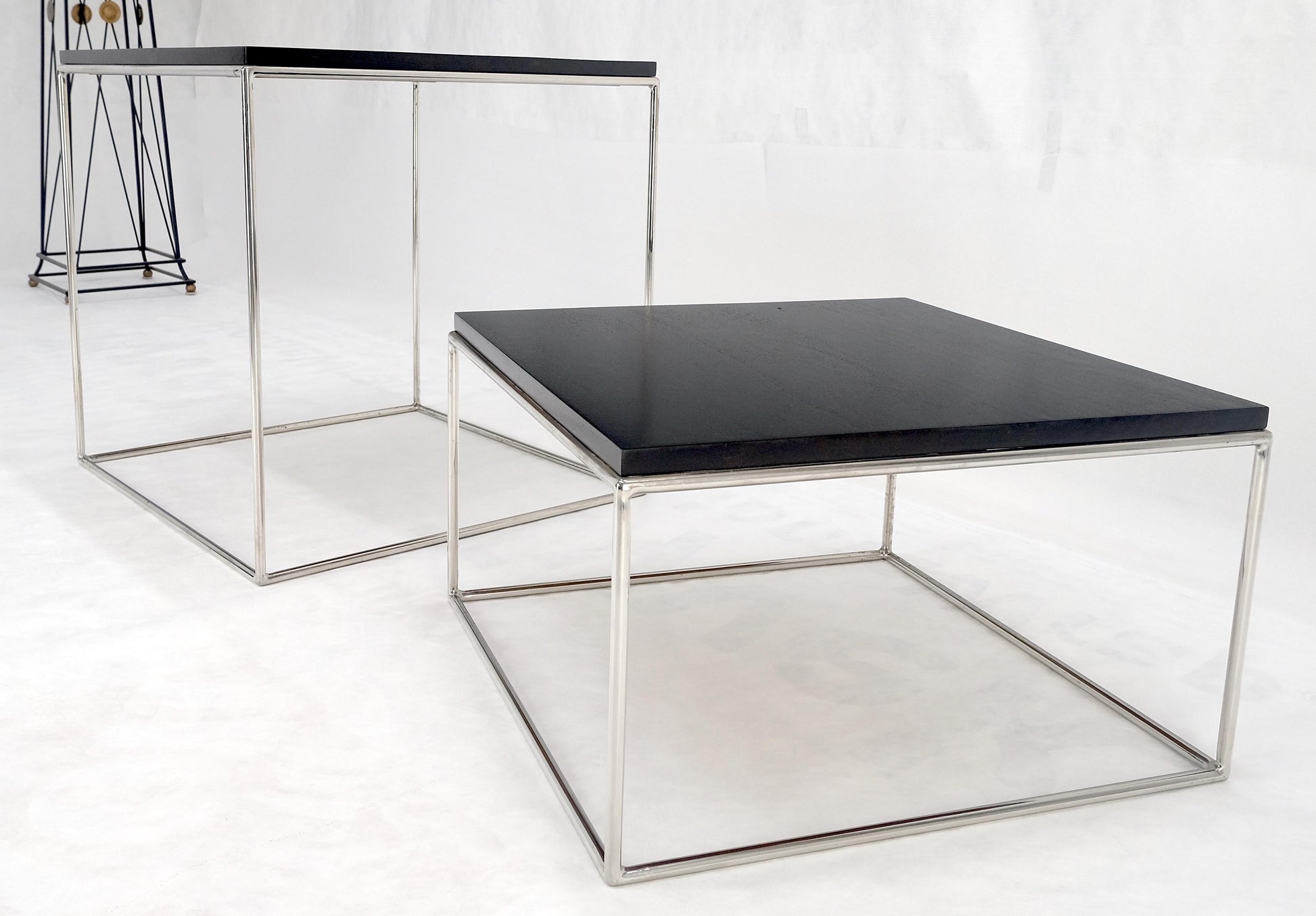 EstablishedLines Espresso Walnut Cube Shape Nesting End Tables Polished Stainless Steel Chrome
