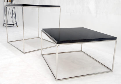 EstablishedLines Espresso Walnut Cube Shape Nesting End Tables Polished Stainless Steel Chrome