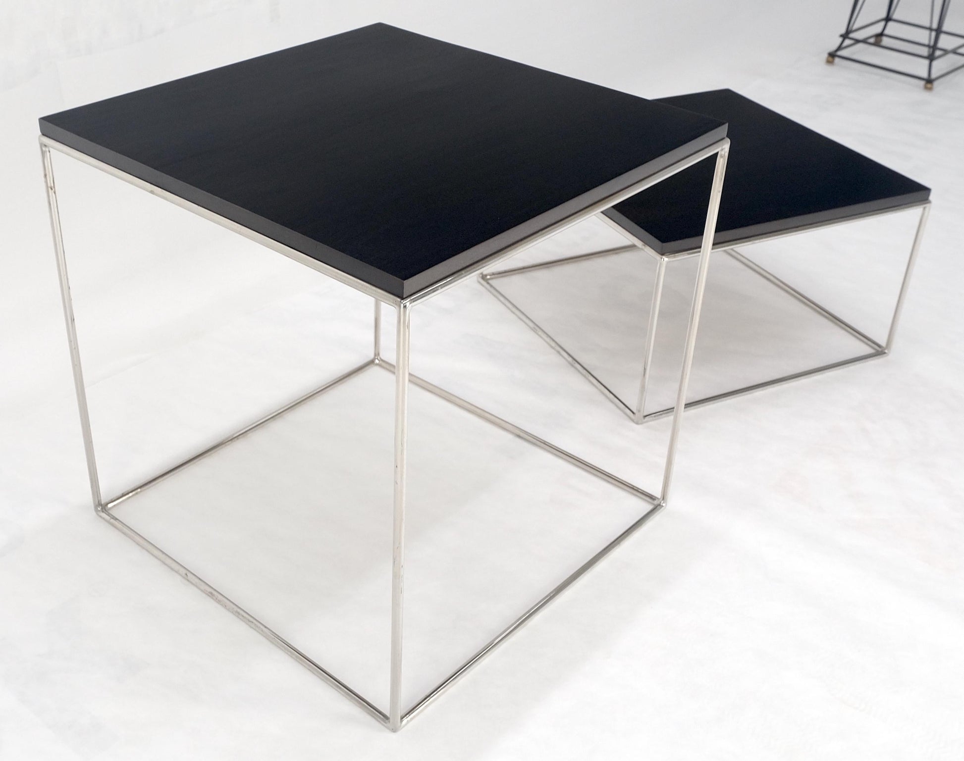 EstablishedLines Espresso Walnut Cube Shape Nesting End Tables Polished Stainless Steel Chrome
