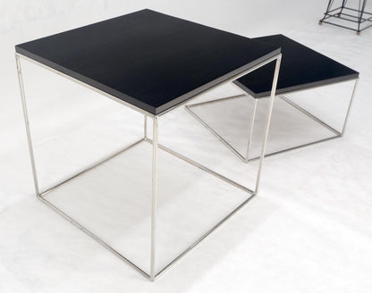 EstablishedLines Espresso Walnut Cube Shape Nesting End Tables Polished Stainless Steel Chrome