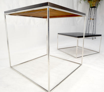 EstablishedLines Espresso Walnut Cube Shape Nesting End Tables Polished Stainless Steel Chrome
