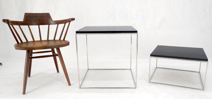 EstablishedLines Espresso Walnut Cube Shape Nesting End Tables Polished Stainless Steel Chrome