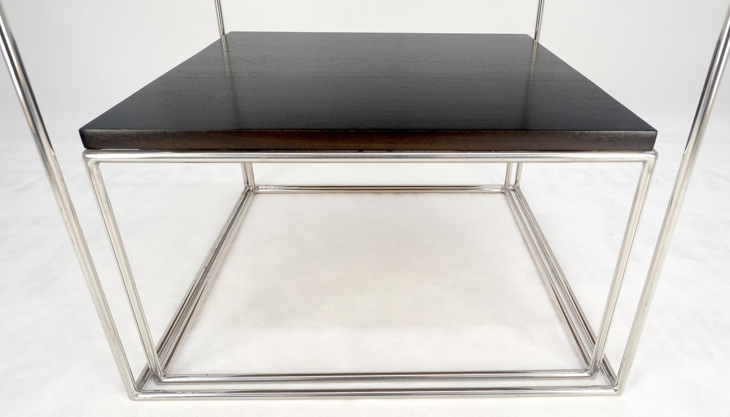 EstablishedLines Espresso Walnut Cube Shape Nesting End Tables Polished Stainless Steel Chrome
