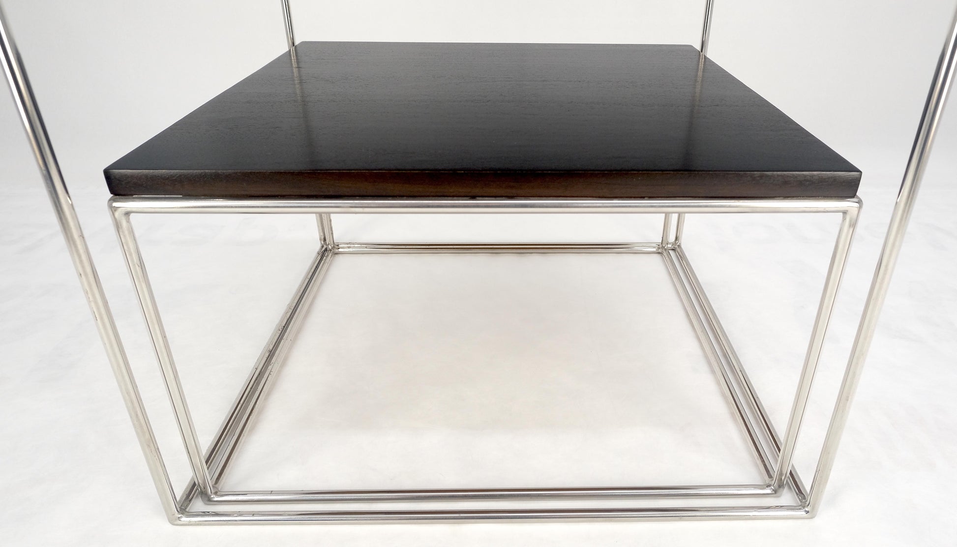 EstablishedLines Espresso Walnut Cube Shape Nesting End Tables Polished Stainless Steel Chrome