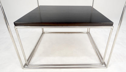 EstablishedLines Espresso Walnut Cube Shape Nesting End Tables Polished Stainless Steel Chrome