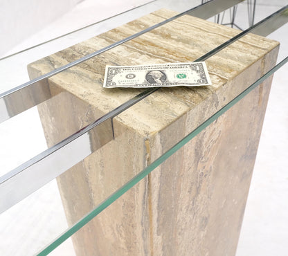 EstablishedLines Single Travertine  Pedestal Glass Top Italian Modern Sofa Console Table MINT!