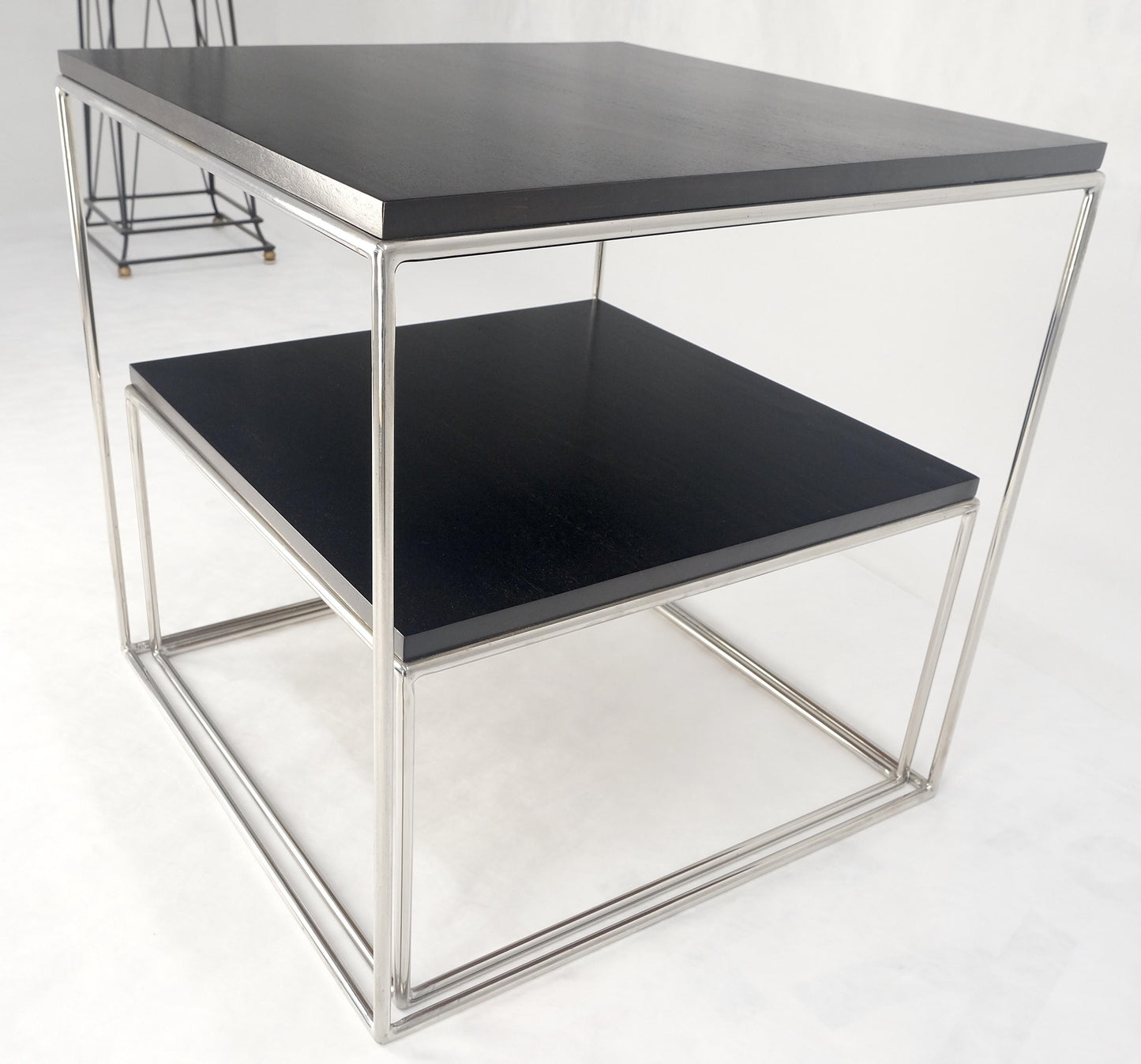 EstablishedLines Espresso Walnut Cube Shape Nesting End Tables Polished Stainless Steel Chrome