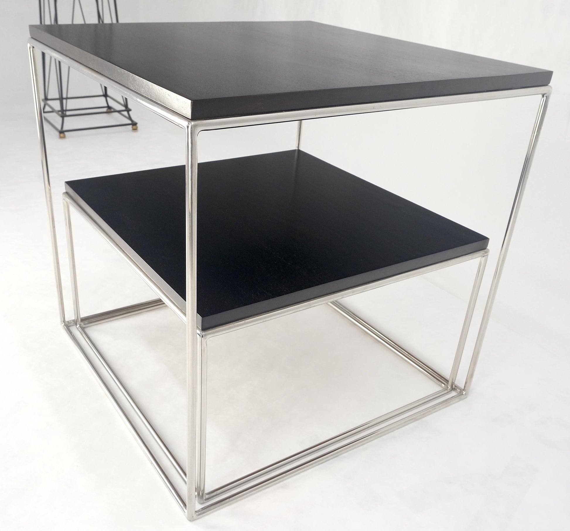 EstablishedLines Espresso Walnut Cube Shape Nesting End Tables Polished Stainless Steel Chrome