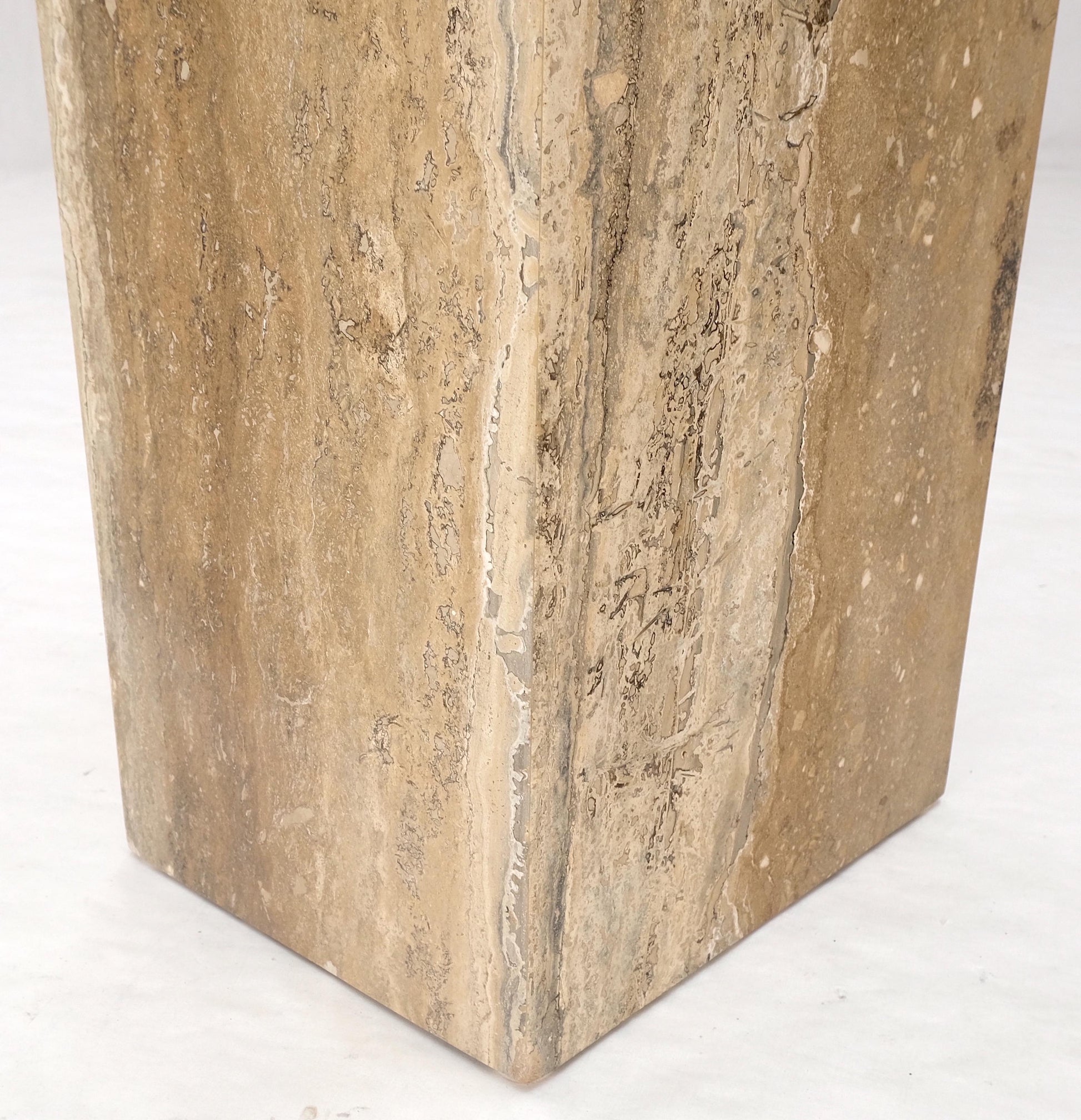 EstablishedLines Single Travertine  Pedestal Glass Top Italian Modern Sofa Console Table MINT!