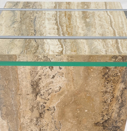 EstablishedLines Single Travertine  Pedestal Glass Top Italian Modern Sofa Console Table MINT!