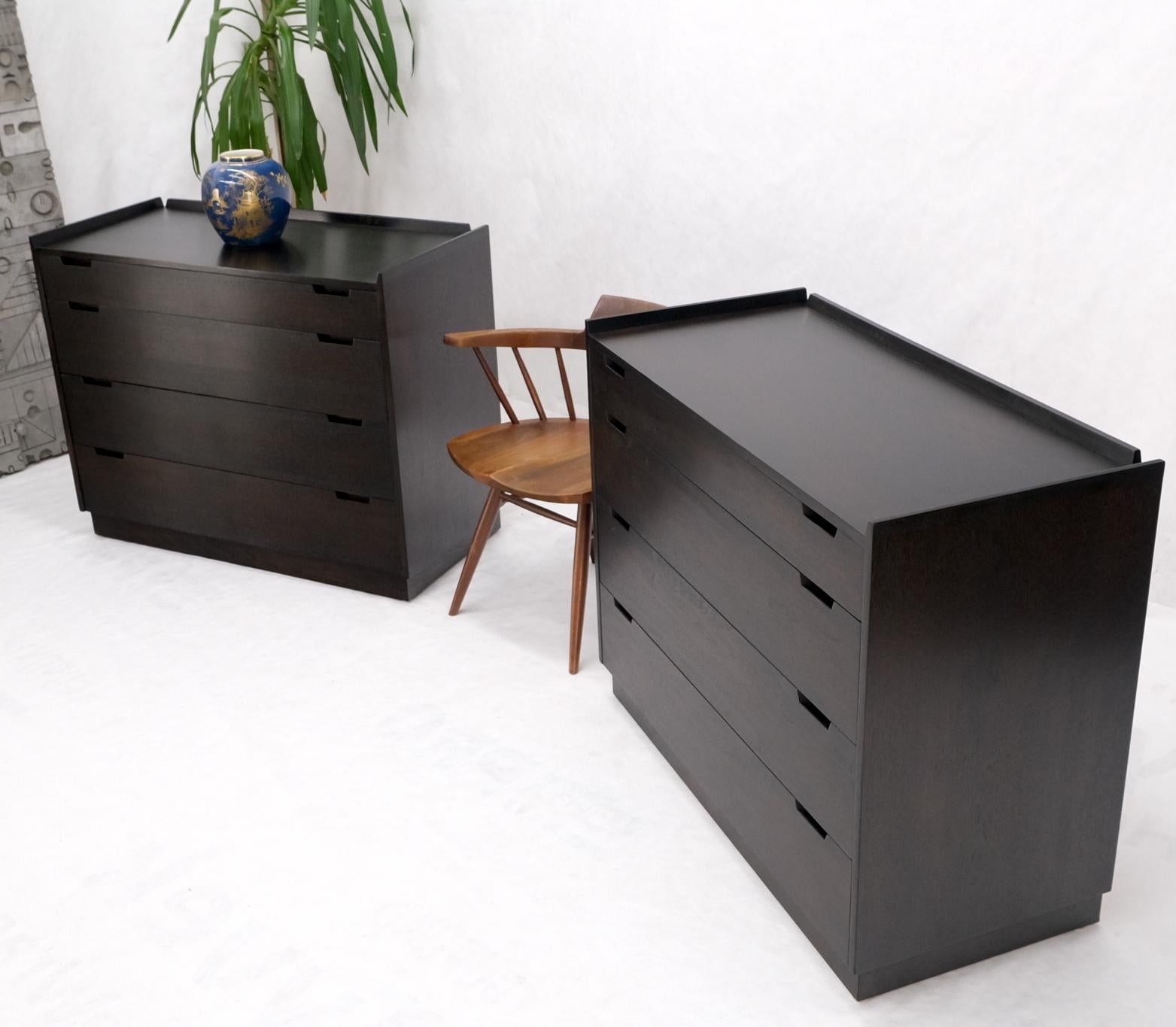 EstablishedLines Pair of Ebonized Mahogany 4 Drawers Bachelor Chests w/ Gallery Tops Restored
