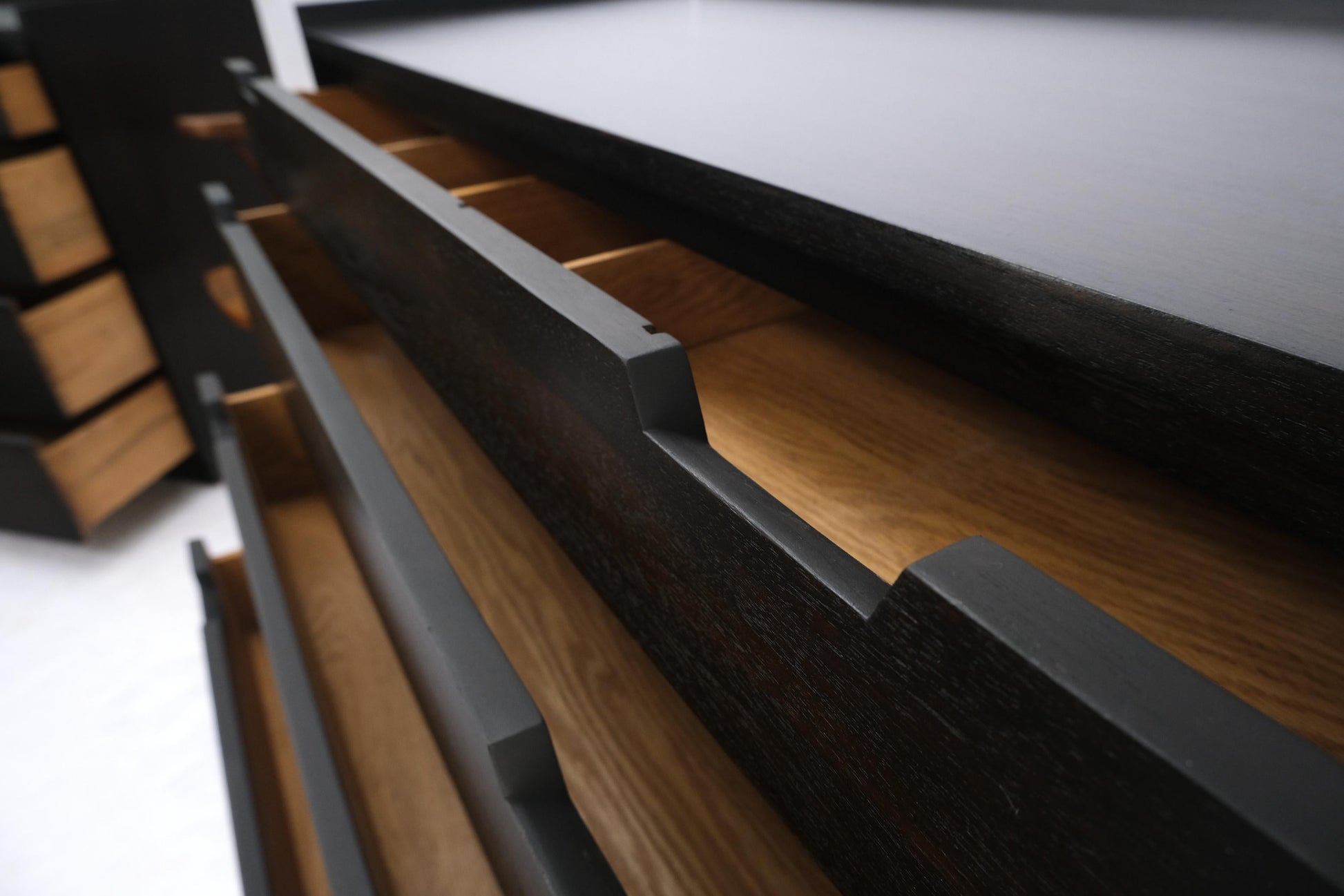 EstablishedLines Pair of Ebonized Mahogany 4 Drawers Bachelor Chests w/ Gallery Tops Restored
