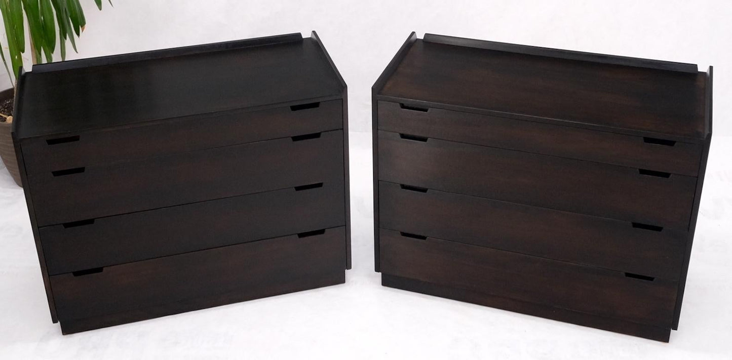 EstablishedLines Pair of Ebonized Mahogany 4 Drawers Bachelor Chests w/ Gallery Tops Restored