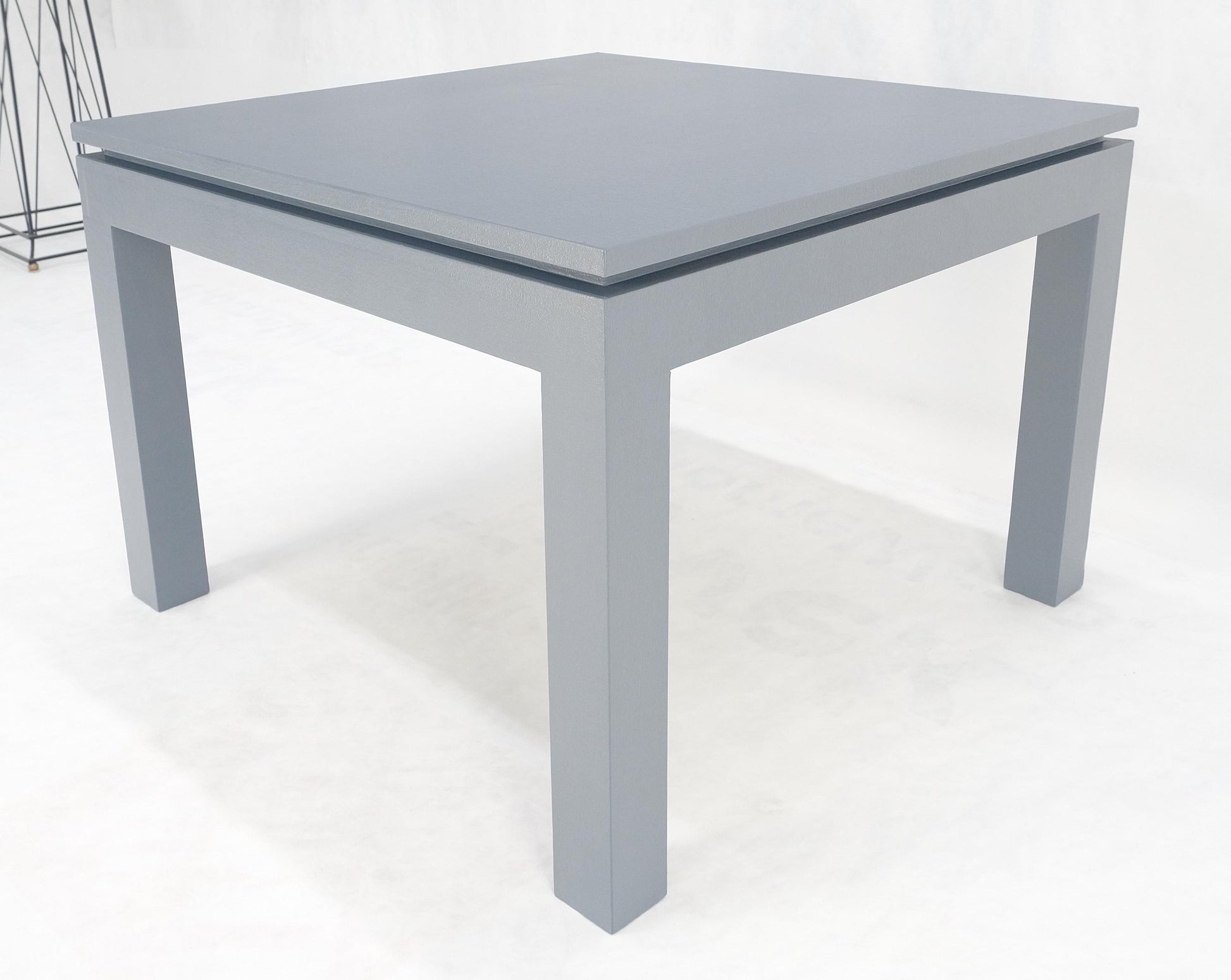 EstablishedLines Square Parsons Style Cloth Wrapped Grey Lacquer c1970s Center Occasional Table