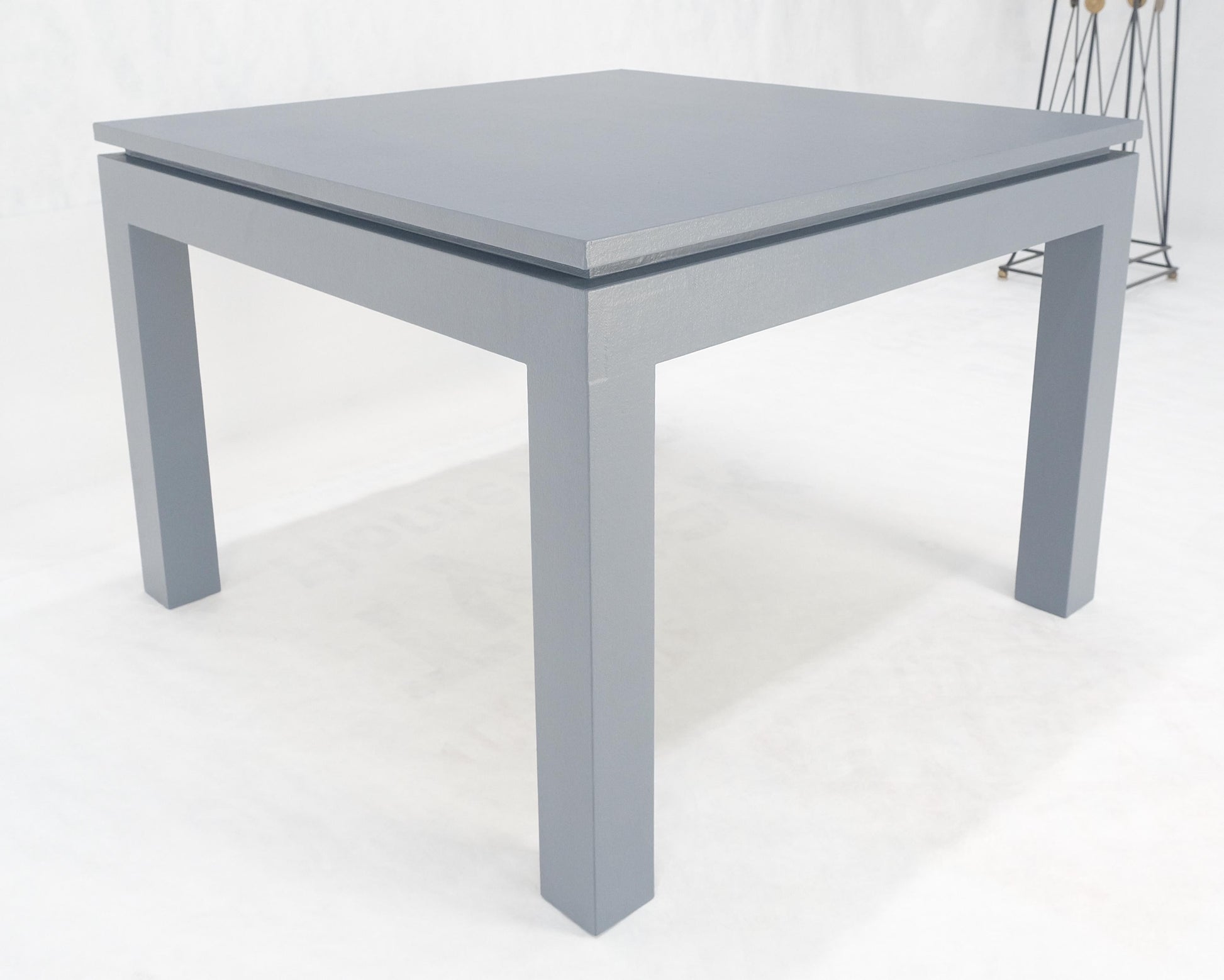 EstablishedLines Square Parsons Style Cloth Wrapped Grey Lacquer c1970s Center Occasional Table