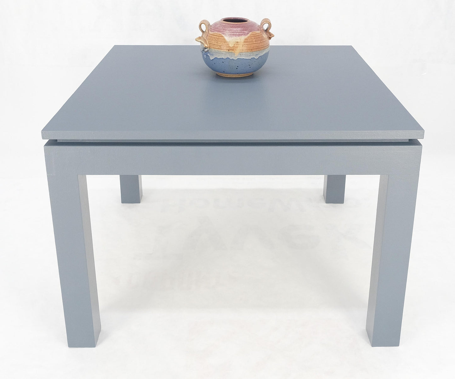 EstablishedLines Square Parsons Style Cloth Wrapped Grey Lacquer c1970s Center Occasional Table