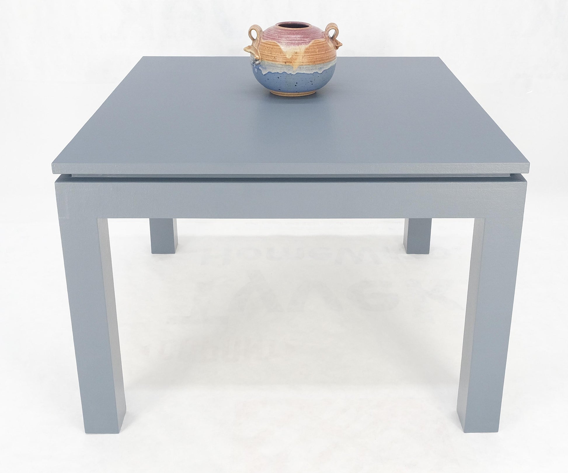 EstablishedLines Square Parsons Style Cloth Wrapped Grey Lacquer c1970s Center Occasional Table