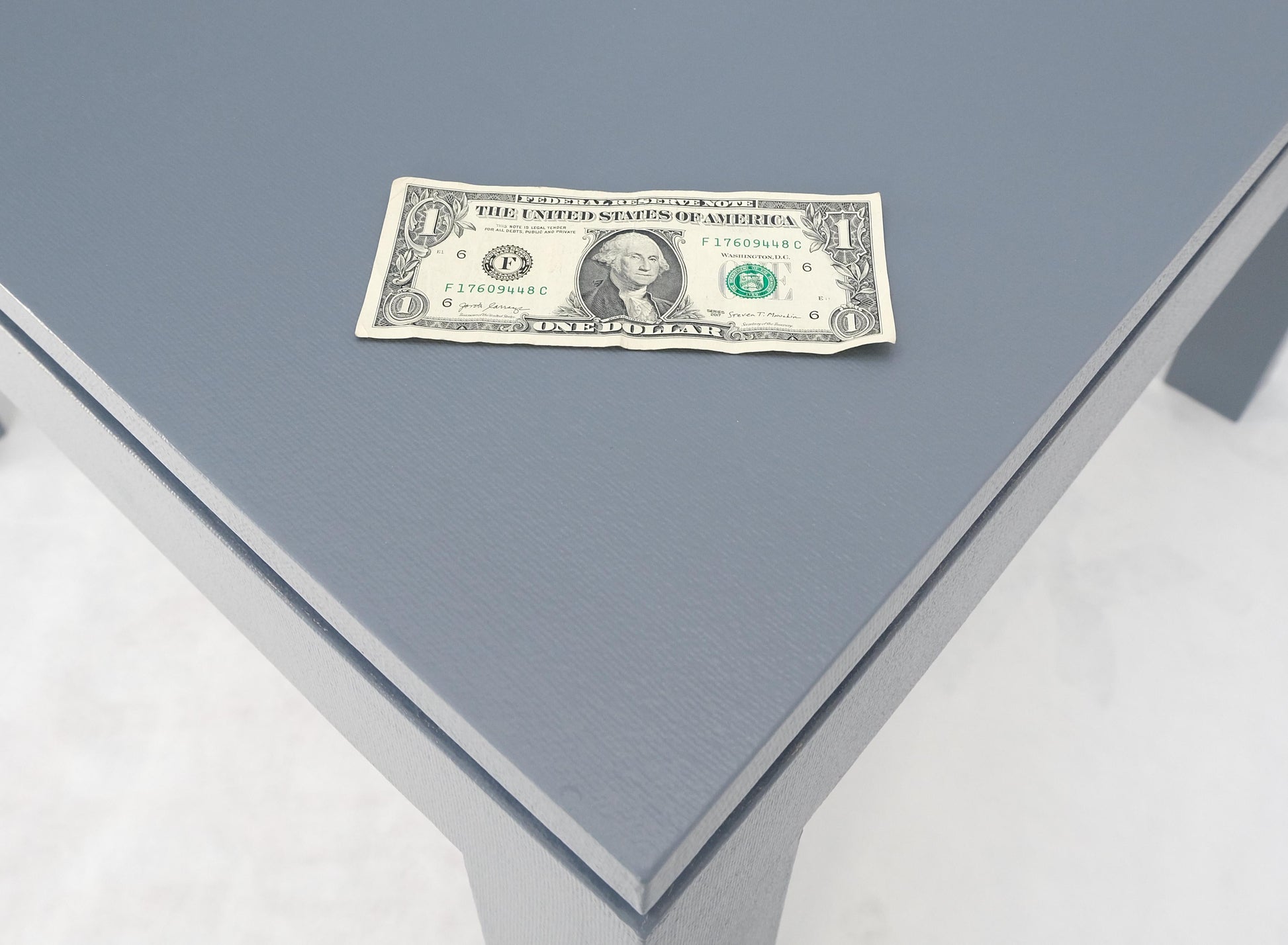 EstablishedLines Square Parsons Style Cloth Wrapped Grey Lacquer c1970s Center Occasional Table