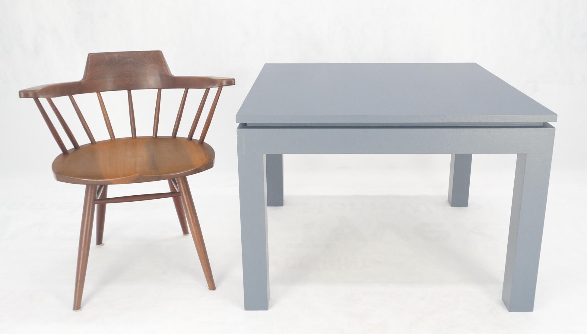 EstablishedLines Square Parsons Style Cloth Wrapped Grey Lacquer c1970s Center Occasional Table