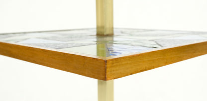 EstablishedLines Green Blue Art Glass Square Mosaic Top Side End Table Floor Lamp Mid-Century