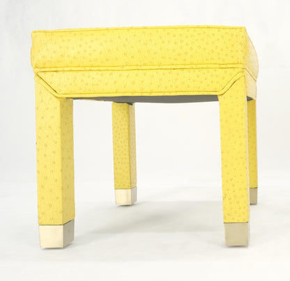Pair of Lemon Yellow Faux Ostrich Skin Leather Square Window Hall Benches MINT!