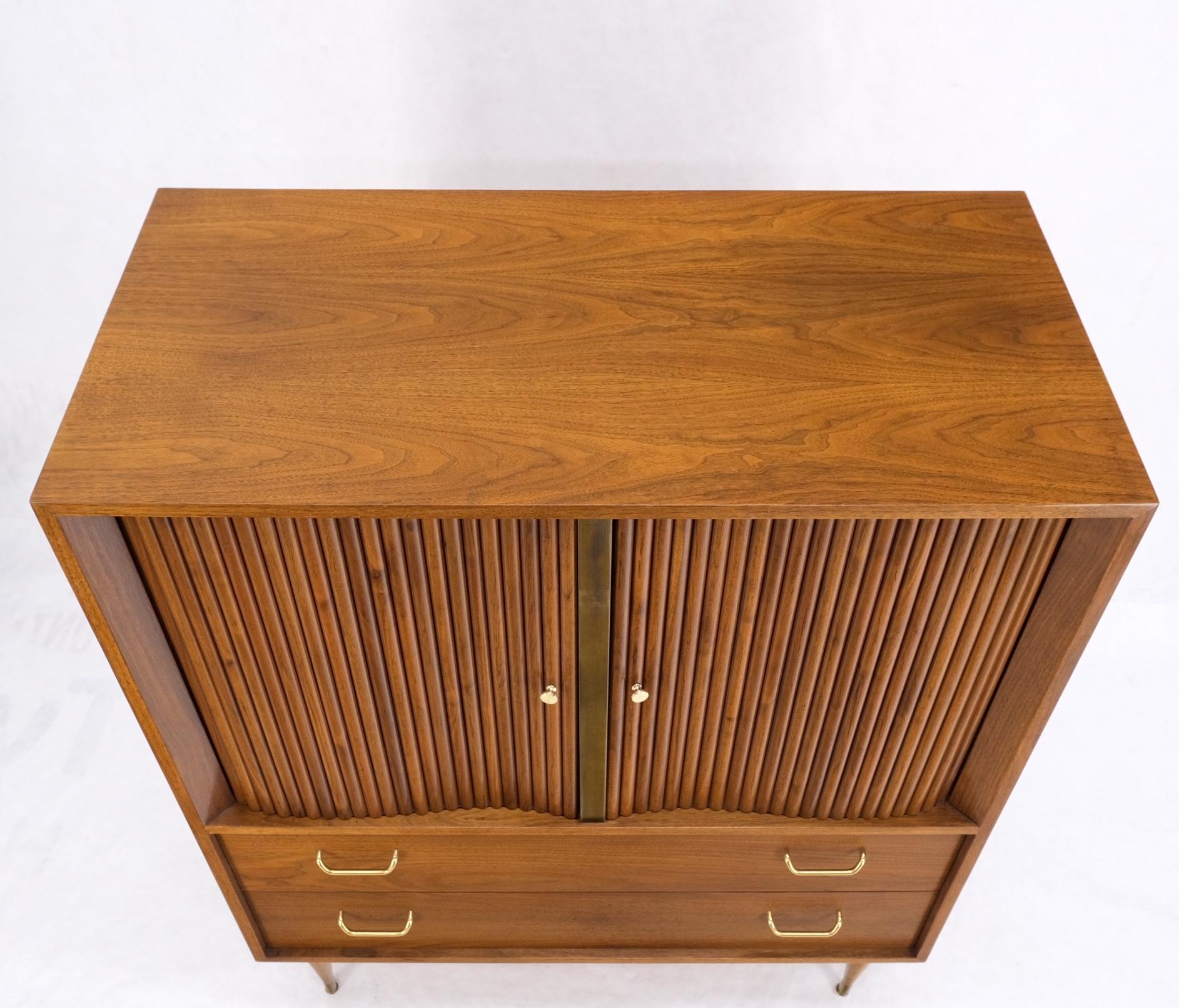 EstablishedLines Walnut Tambour Doors Brass Hardware Serpentine Front 8 Drawers Dresser MINT!