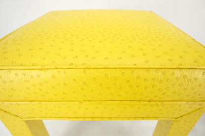 Pair of Lemon Yellow Faux Ostrich Skin Leather Square Window Hall Benches MINT!