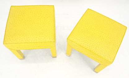 Pair of Lemon Yellow Faux Ostrich Skin Leather Square Window Hall Benches MINT!
