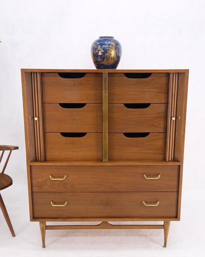 EstablishedLines Walnut Tambour Doors Brass Hardware Serpentine Front 8 Drawers Dresser MINT!
