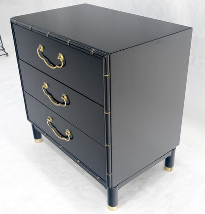 EstablishedLines Black Lacquer Solid Brass Drop Pulls Faux Bamboo 3 Drawer Bachelor Chest Dresser