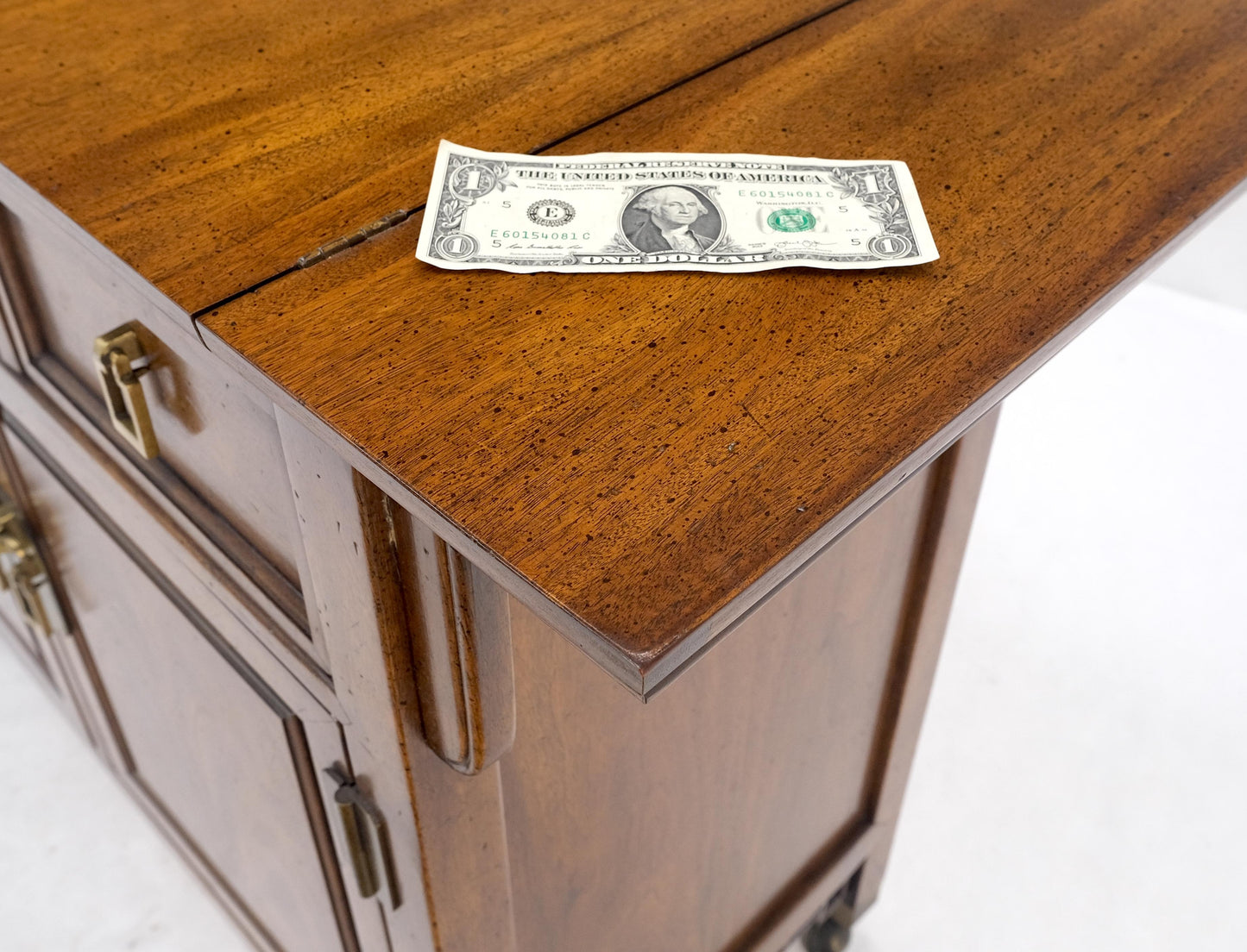 EstablishedLines Flip Top Drop Brass Pulls 3 Drawers Two Door Compartment Server Cabinet on Wheel