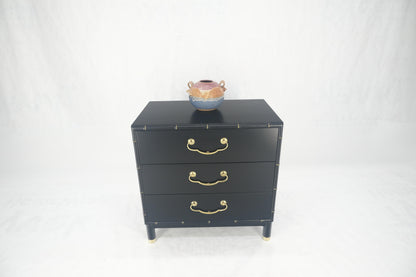 EstablishedLines Black Lacquer Solid Brass Drop Pulls Faux Bamboo 3 Drawer Bachelor Chest Dresser