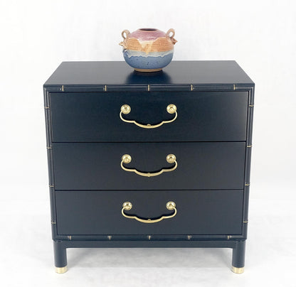 EstablishedLines Black Lacquer Solid Brass Drop Pulls Faux Bamboo 3 Drawer Bachelor Chest Dresser