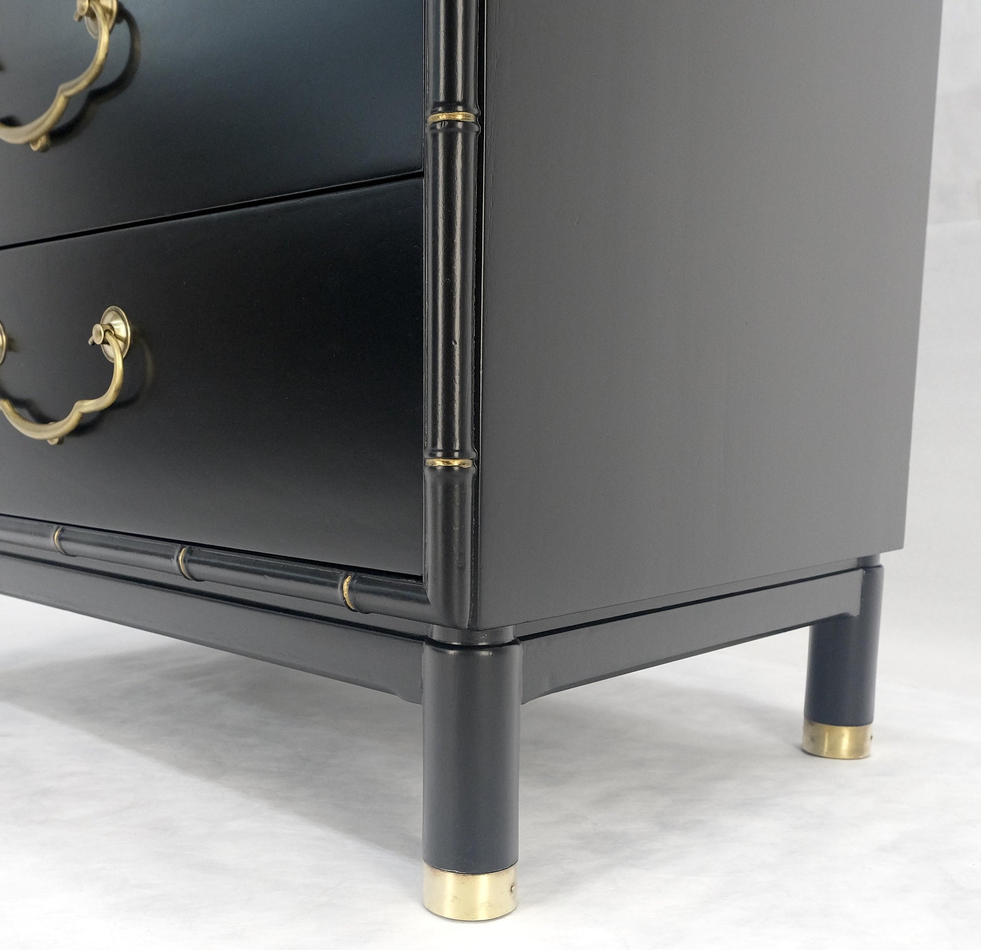 EstablishedLines Black Lacquer Solid Brass Drop Pulls Faux Bamboo 3 Drawer Bachelor Chest Dresser