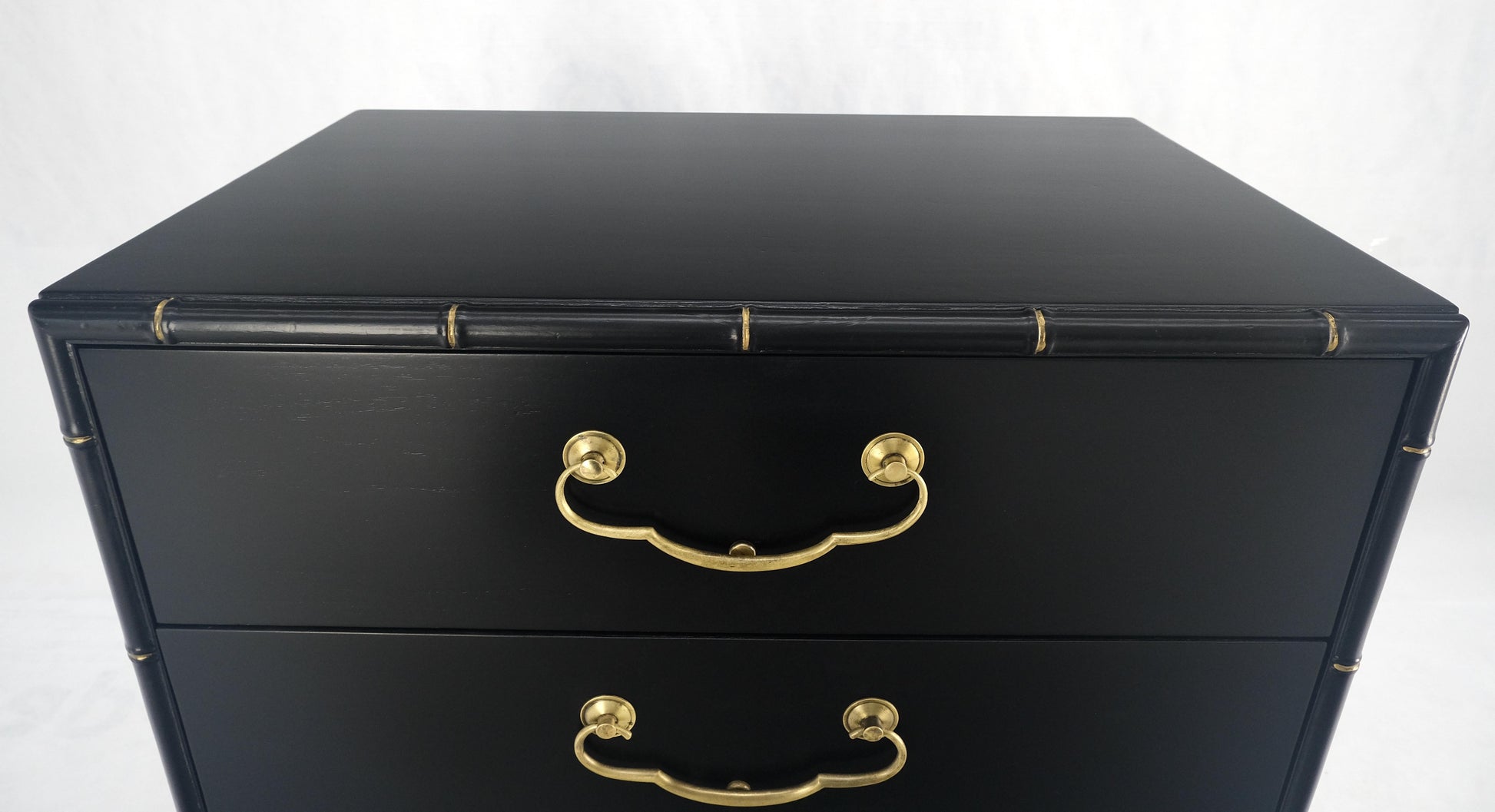EstablishedLines Black Lacquer Solid Brass Drop Pulls Faux Bamboo 3 Drawer Bachelor Chest Dresser