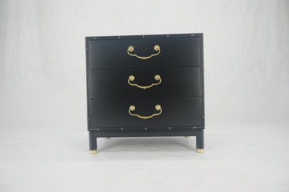 EstablishedLines Black Lacquer Solid Brass Drop Pulls Faux Bamboo 3 Drawer Bachelor Chest Dresser