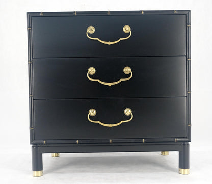 EstablishedLines Black Lacquer Solid Brass Drop Pulls Faux Bamboo 3 Drawer Bachelor Chest Dresser