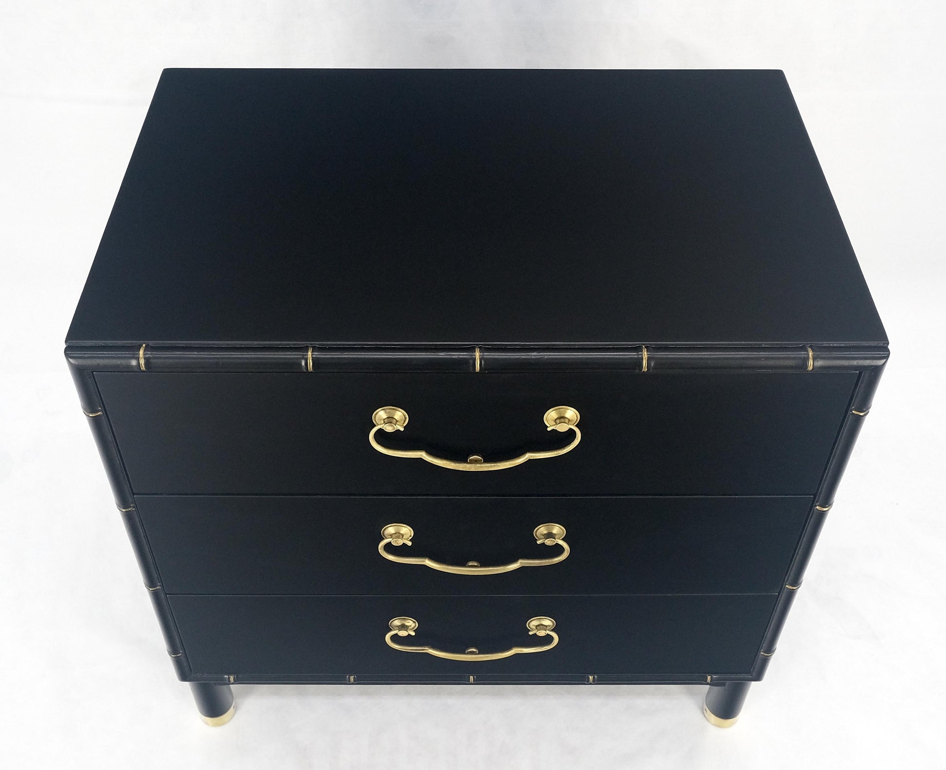 EstablishedLines Black Lacquer Solid Brass Drop Pulls Faux Bamboo 3 Drawer Bachelor Chest Dresser