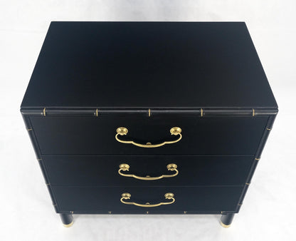 EstablishedLines Black Lacquer Solid Brass Drop Pulls Faux Bamboo 3 Drawer Bachelor Chest Dresser
