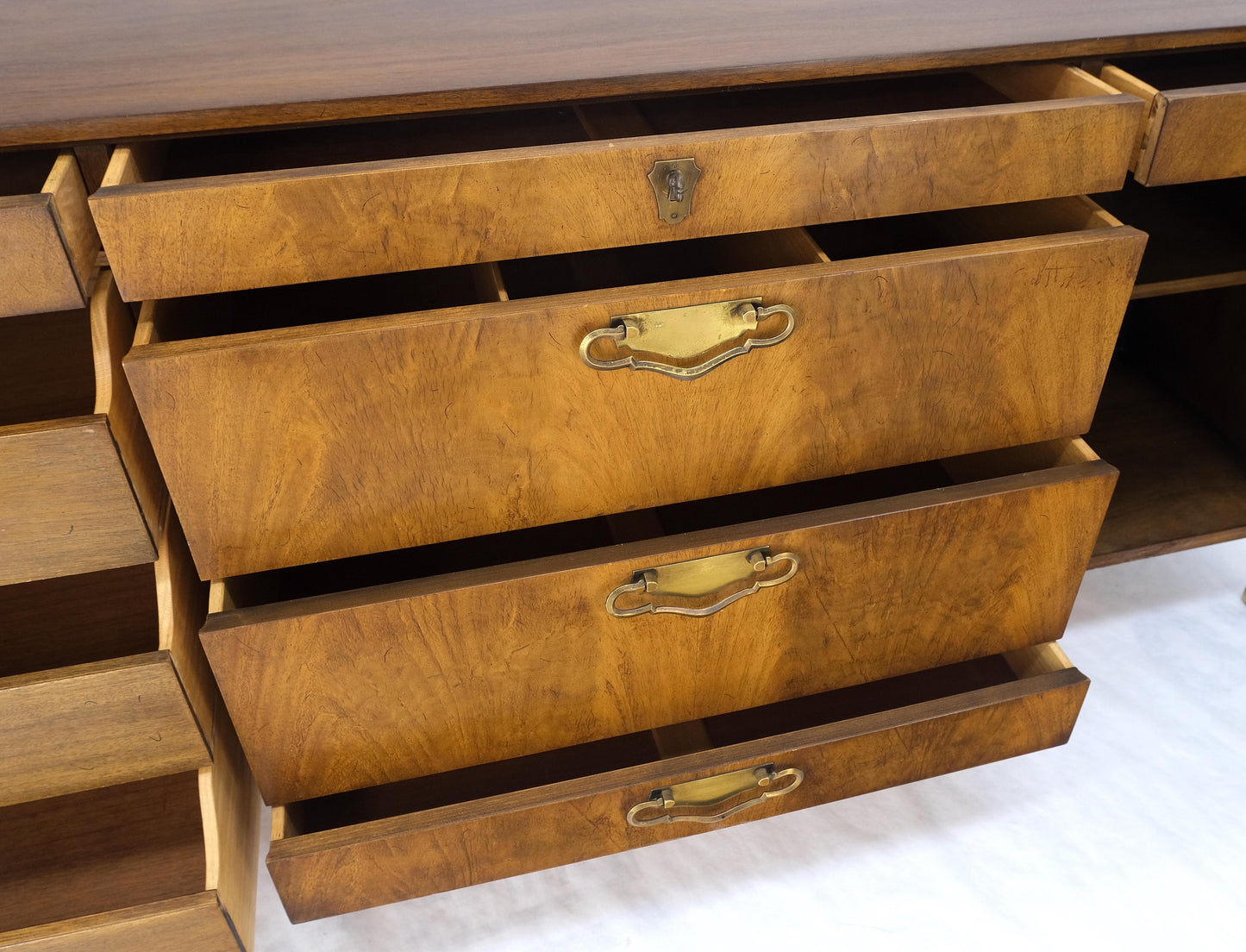John Stuart American Mid-Century Modern Walnut Long Dresser Credenza Brass MINT!