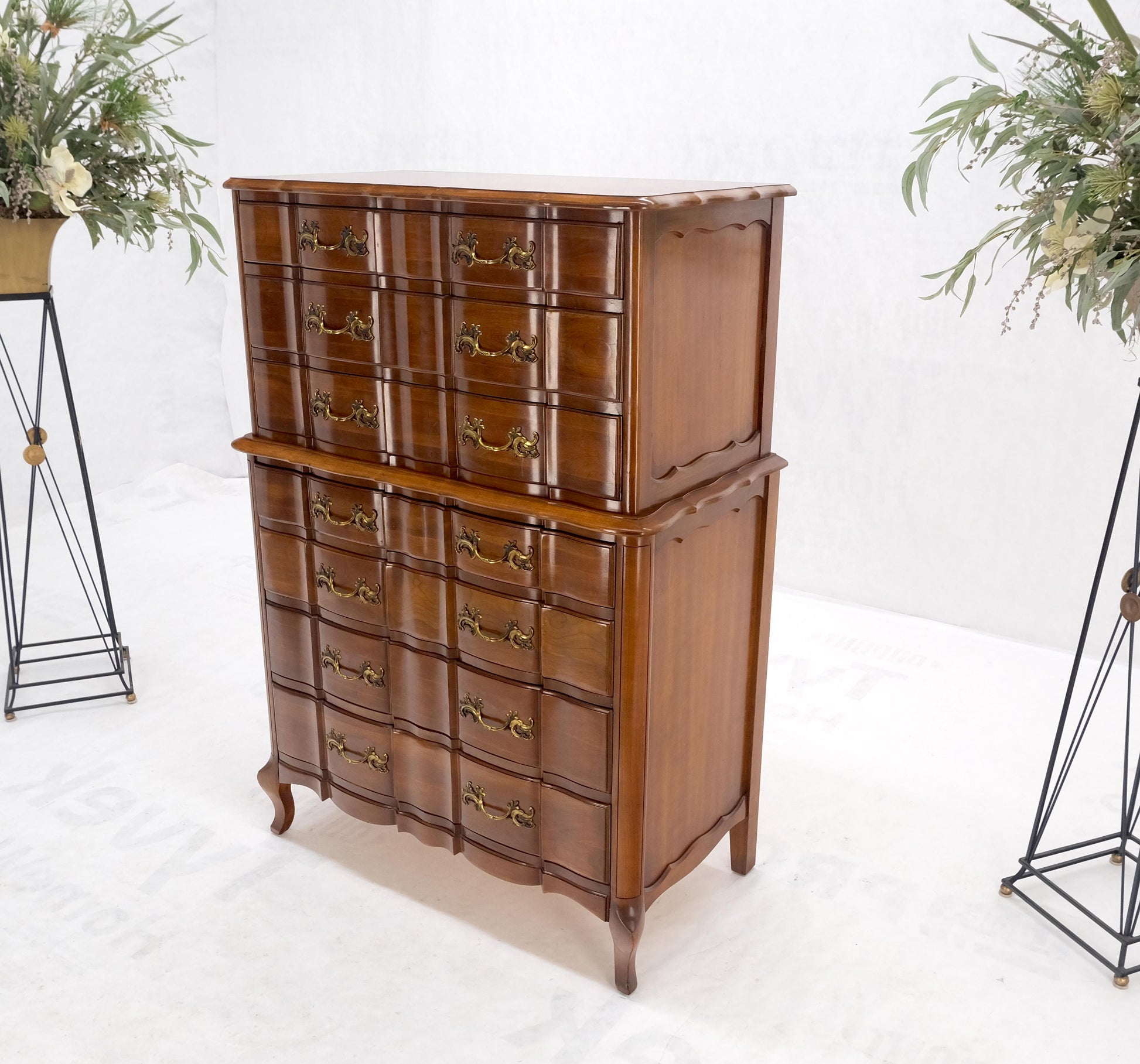EstablishedLines Solid Cherry Country French Brass Pulls 7 Drawers High Chest Dresser MINT!