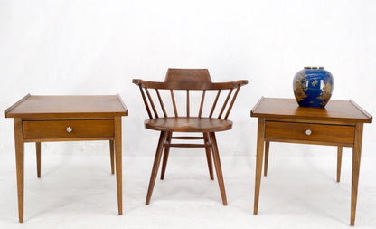 EstablishedLines Pair of Walnut Rolled Edges Square One Drawer Tapered Legs End Side Tables Stand