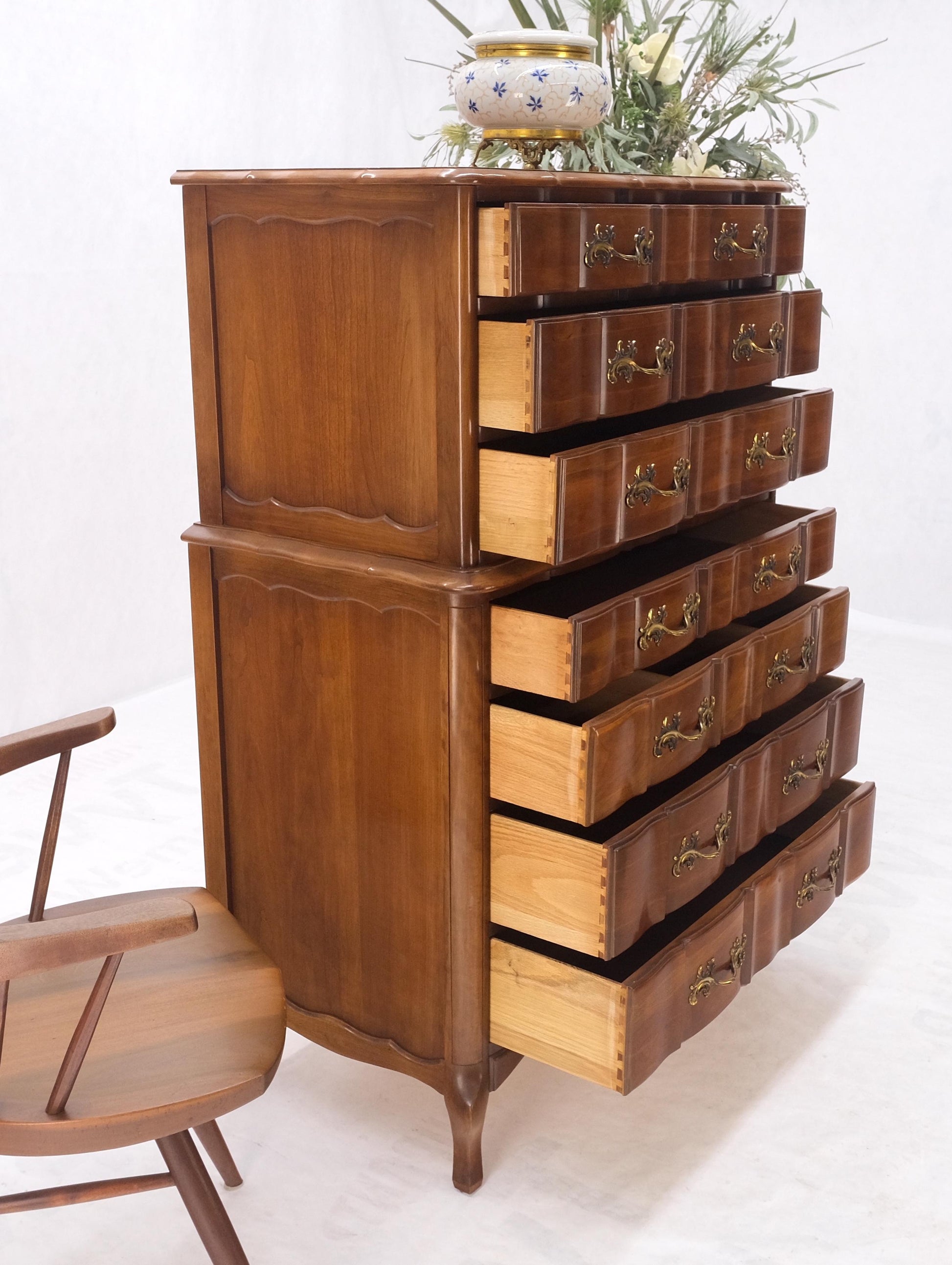 EstablishedLines Solid Cherry Country French Brass Pulls 7 Drawers High Chest Dresser MINT!