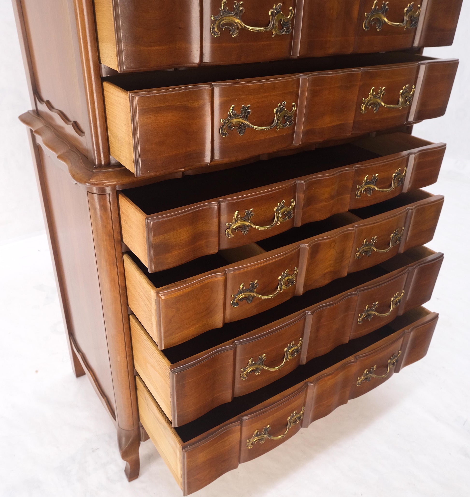 EstablishedLines Solid Cherry Country French Brass Pulls 7 Drawers High Chest Dresser MINT!