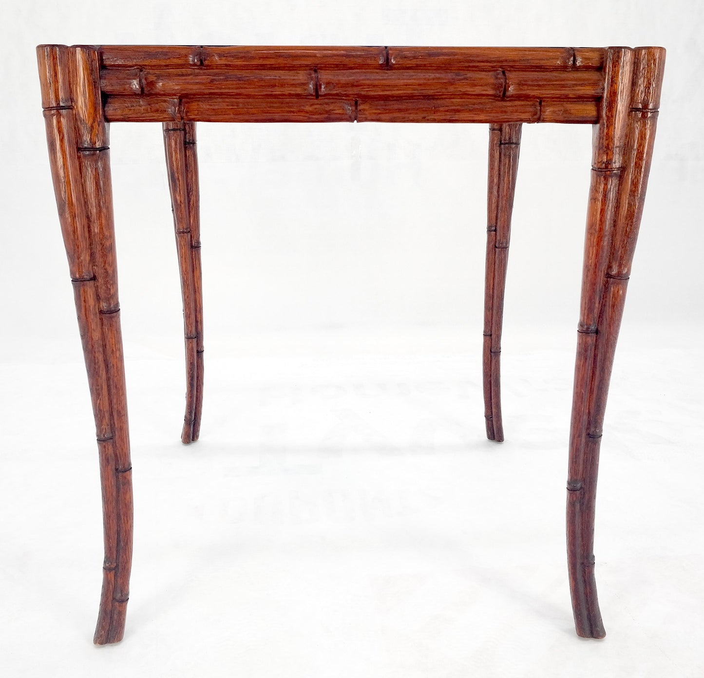 Very Fine Carved Oak Faux Bamboo Glass Top Tapered Sabre Leg End Side Table MINT