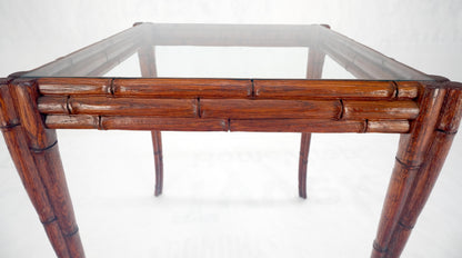 Very Fine Carved Oak Faux Bamboo Glass Top Tapered Sabre Leg End Side Table MINT