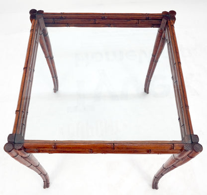 Very Fine Carved Oak Faux Bamboo Glass Top Tapered Sabre Leg End Side Table MINT