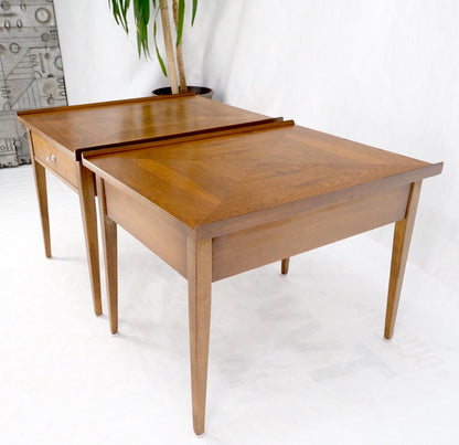 EstablishedLines Pair of Walnut Rolled Edges Square One Drawer Tapered Legs End Side Tables Stand