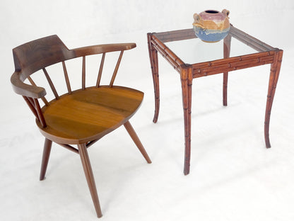 Very Fine Carved Oak Faux Bamboo Glass Top Tapered Sabre Leg End Side Table MINT